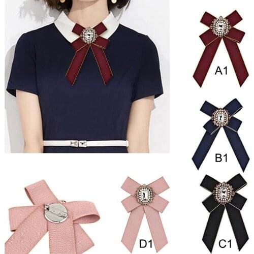 Bow Tie Necktie Brooch Ribbon Collar Crystal Women Vintage Big Gem Cameo Lady Head Ribbon Tassel Girls Brooch Jewelry Cravat