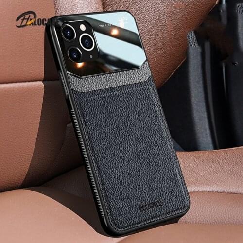 Hybrid Leather + Acrylic Phone Case For iPhone XR XS X XS Max 8 7 6 s Plus 12 Case Luxury Slim Matte Back Hard Protection Cover