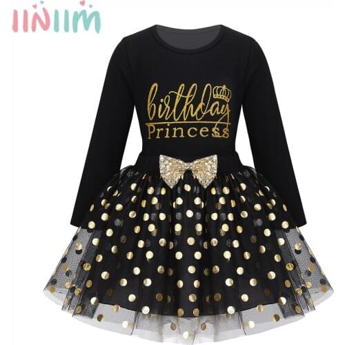 Iiniim Kids Girls Birthday Princess Outfit Party Clothing Long Sleeve Shirts Tops with Polka Dots Bubble Skirt Childrens Sets