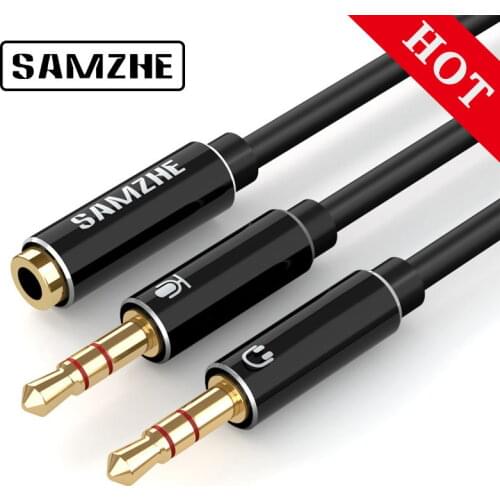 SAMZHE Audio Extension Cable Headphone Splitter for Computer 3.5mm Female to 2 Male Mic Y Splitter Headset to PC Adapter