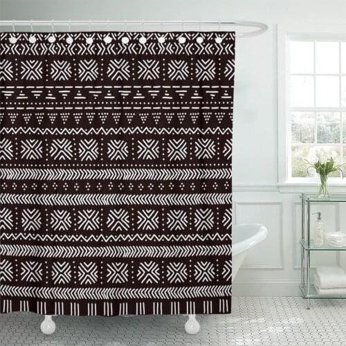 Brown Mud Black and White Striped Traditional African Mudcloth Shower Curtain Waterproof Polyester Fabric 60 x 72 inches Set