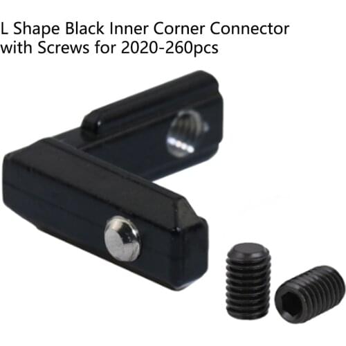 L Shape Black Inner Corner Connector，Link Connector，Plastic Corner Braces，T-nut Sliding，Black Countersunk Screw with Flat Head