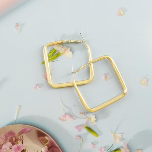 LeeSell New Fashion Oversize Geometric Big Hoop Earrings For Women Basketball Brincos Large Square Earring Party Punk Jewelry