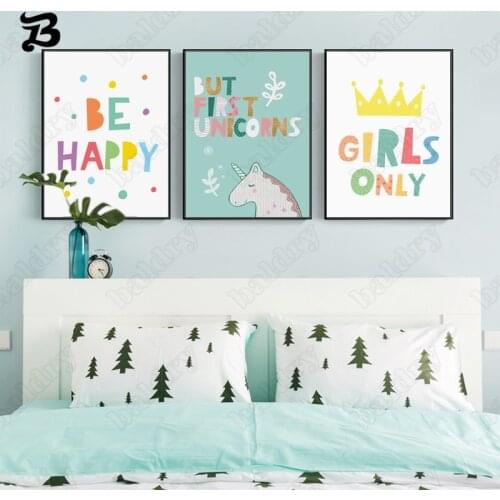 Cartoon Letters Nursery Poster Wall Art Rainbow Colorful Letters Canvas Painting Wall Pictures for Childrens Bedroom Home Decor
