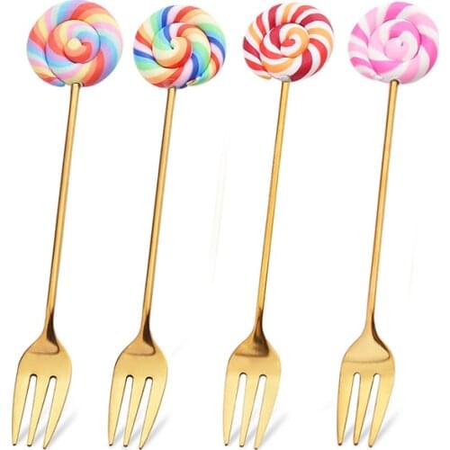 Mini Forks Stainless Steel Kids Food Picks Dessert Tea Coffee Tool Fruit Picks Home Kitchen 1/2/4 pcs Gold Spoon Or Fork Set
