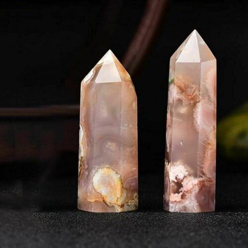 Natural flower agate tower point quartz crystal Obelisk magic wand healing stone 70-80mm