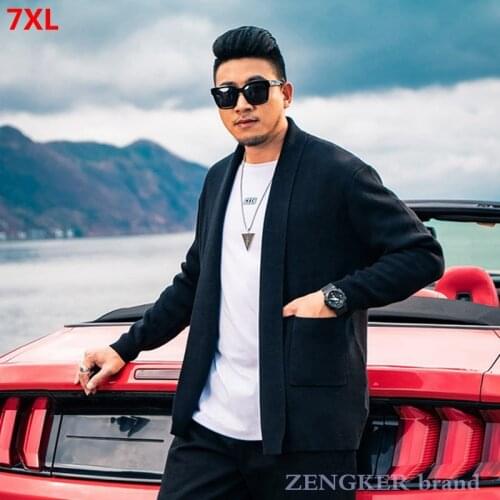 Autumn new style plus size mens knitted sweater cloak mid-length black knitted outer style plus size handsome fashionable 7XL