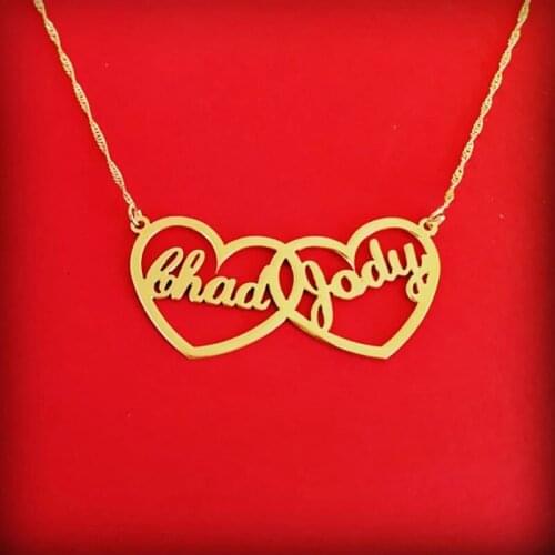 Two Hearts Statement Kolye Custom Jewelry Personalized Nameplete Necklace Mother Choker Gold Silver Bijoux Birthday Gift