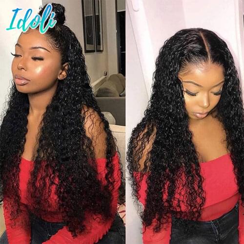 IDOLI hair Deep Curly Wigs Lace Front Wig 32 Inch Curly Human Hair Wigs Brazilian Remy Preplucked Deep Water Wave Frontal Wig