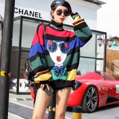 Hot style sweater popular logo collage of 2018 autumn winters cartoon glitter turtleneck sweater female big yards