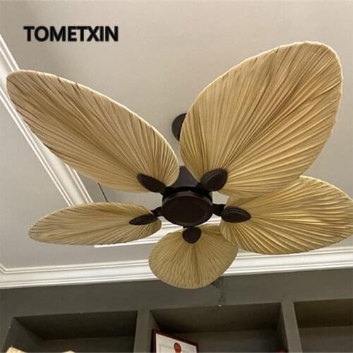 Palm Leaf ceiling fan 52 inch with remote control without light ceeling fans ventilator bedroom decor Silent Motor Blades