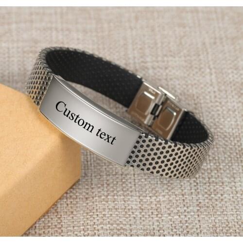 Casual Leather Bracelets for Men Women Custom Engraving Stainless Steel Personalized Bangle Christmas Gift for Boyfriend Jewelry