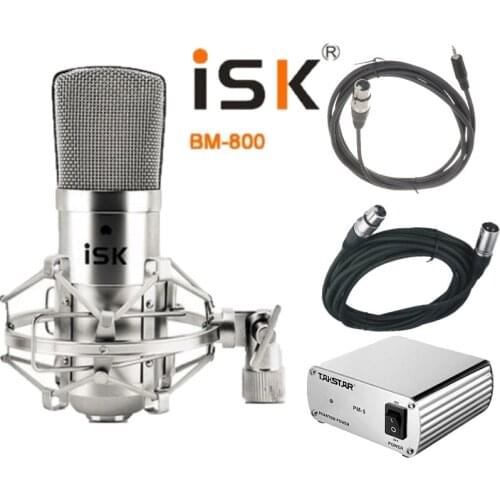 ISK BM800 professional condenser recording microphone for studio and broadcasting with takstar PM-5 48V power supply and cables