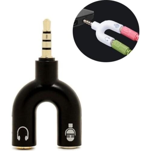 3.5mm Splitter Stereo Plug U-shape Stereo Audio Mic & Headphone Earphone Splitter Adapters For Mobile Phone Tablet PC MP3 Player