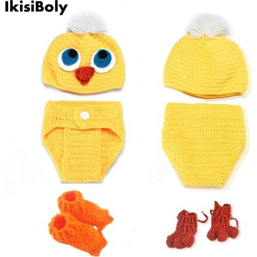 Baby Newborn Photography Prop Girls Boy Chick Clothes Handmade Photoshoot 0-3M Bebe Infant Costume Knitted Crochet Hat Sets