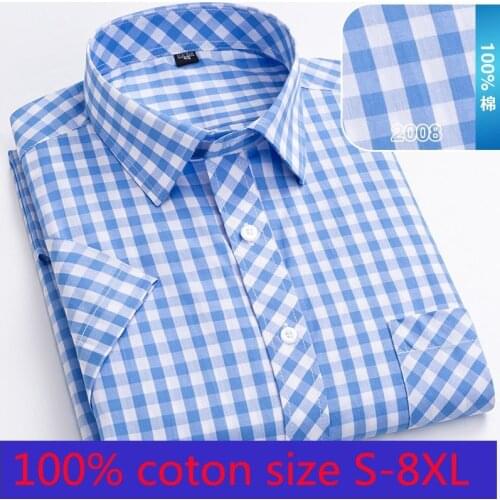 2020 New Arrival High Quality Summer 100% Cotton Thin Plaid Loose Short Sleeve Casual Dress Shirts Plus Size M L XL -6XL 7XL 8XL