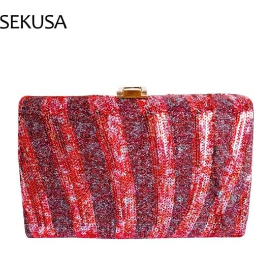 SequinedPattern Box Shape Chain Shoulder Bag for Women Party Clutch Ladies Fashion Purses and Handbags Wedding Designer Bag