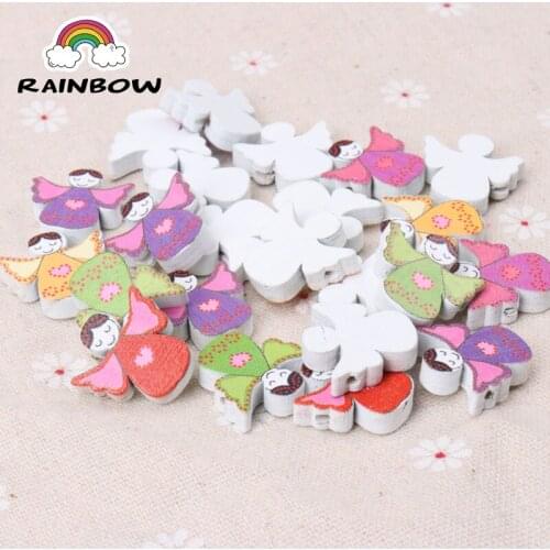Mix color Natural Angel Painted Wooden Spacer Beads For Jewelry making DIY 20mm 100pcs