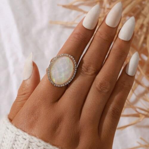 Tocona Luxury Opal Stone Joint Ring for Women Men Charms Gold Color Alloy Metal Trendy Bohemian Jewelry Accessories 15134