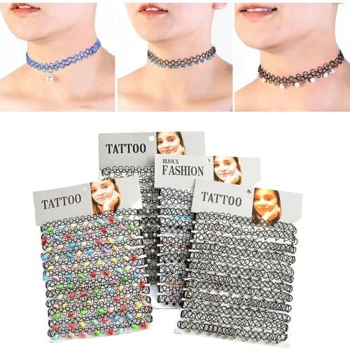 12pcs/set Vintage Stretch Choker Necklace Girls Women Beads Tattoo Punk Gothic Elastic Necklaces Jewelry Fishing Line Handmade