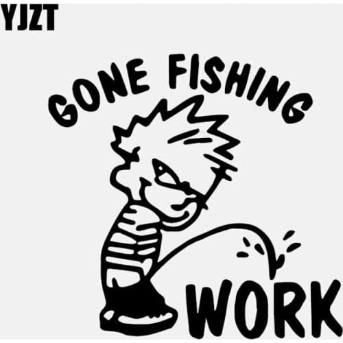 YJZT 14.6CM*14.2CM Gone Fishing Piss On Work Fisherman Car Window Car Sticker Vinyl Decal Black/Silver C24-1067