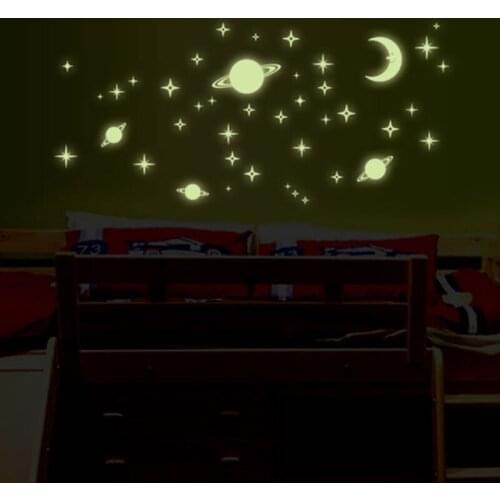 1 Set New Fluorescent Stars Sticker Glow In The Dark Luminous Planets Wall Stickers Kids Baby Room Decoration