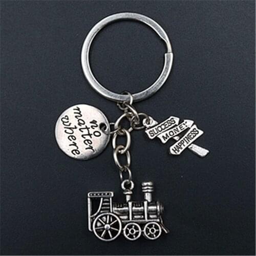 1pc Silver Plated Train No Matter Where Charm Lead To Lifes Goals Sign Alloy Pendant DIY Handmade Jewelry Metal Keychain A1539