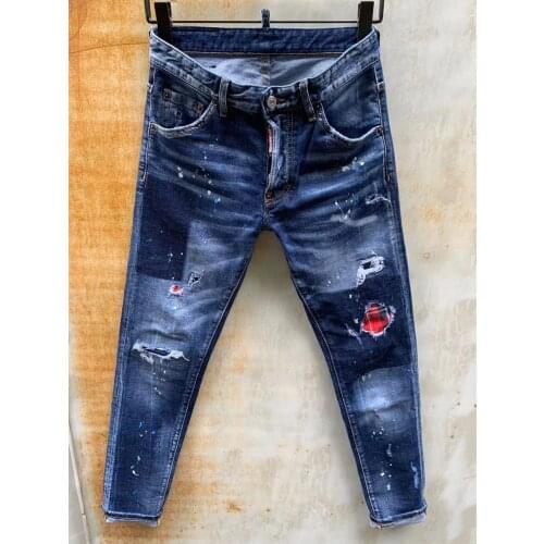 2021DSQ2 Mens Fashion High Street Ripped Feet Jeans 9113