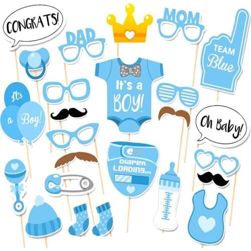 22Pcs/lot Baby Shower Decoration Mask Glasses Party Photo Booth Props Reveal Party Supplies Baby Shower Girl Kids Birthday Decor