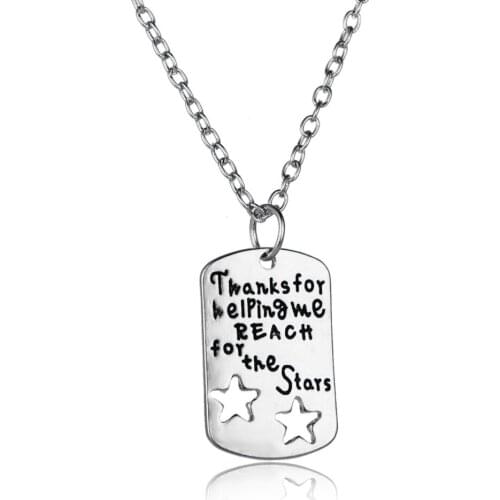 24PC Wholesale Dog Tag Pendant Necklace Thanks For Helping Me Reach For The Stars Link Chain Gift Jewelry Grateful Teacher Charm
