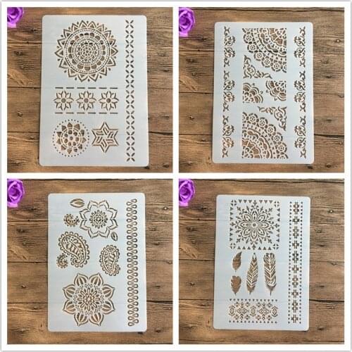 4pcs / set A4 Mandala vintage pattern garland Stencils Painting Coloring Embossing Scrapbook Album Decorative Template stencil