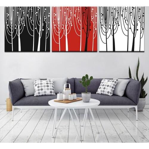 Abstract painting of colorful trees modern Modular 3 panel wall Poster Nordic Canvas painting for Living Room Home Decor