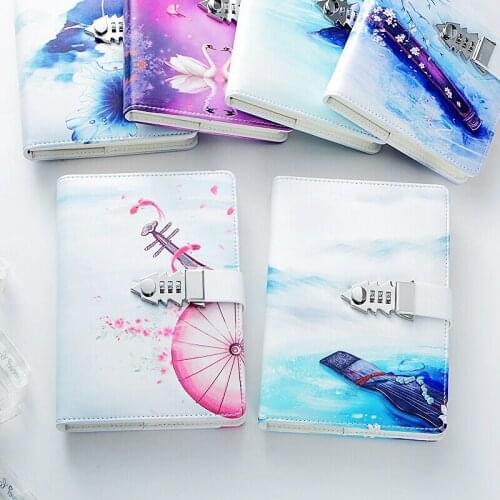 215*150mm Antique Chinese Style Code Password Notebook Diary Lock Thick Handbook Student Stationery Exquisite Gift Notepad