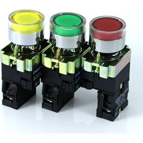 Chnt button switch with light level button NP2-BW3361 normally open AC220 normally close DC24V with red, yellow,blue light C13