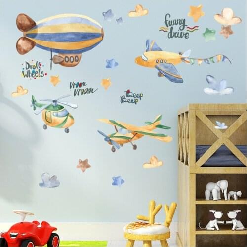 Childrens Room Decoration Wall Sticker Watercolor Aircraft Stickers for Kindergarten Wallpaper Large DIY Art Mural Kids Gift