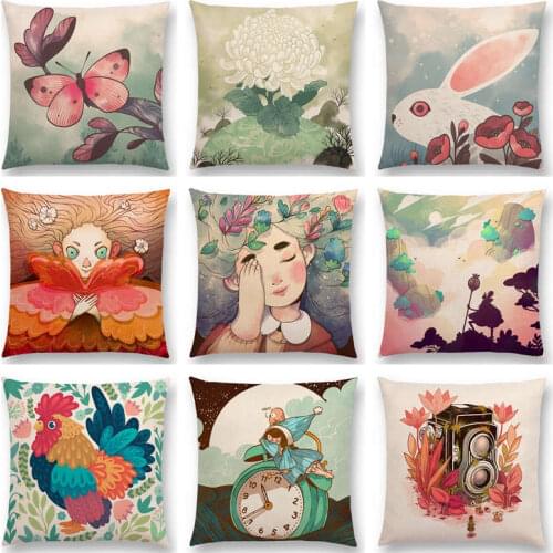 Childrens illustration Cushion Cover Beautiful Fantasy World Fairy Girl Colorful Dreams Home Decor Pillowcase