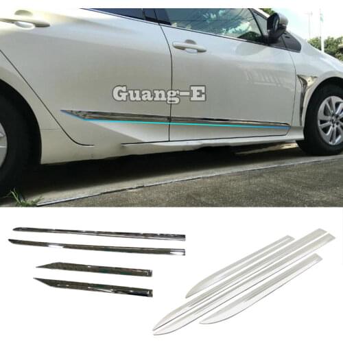 For Toyota Prius PHV 2017 2018 2019 Car Cover Detector ABS Chrome Side Body Bottom Door Trim Frame Sticker Strip Molding 4pcs
