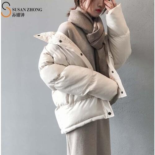 Women Coat Female Parkas Lady Padded Jacket Short Outwear Autumn Winter Oversize Stand Collar Pockets Raglan Sleeve Buttons Warm
