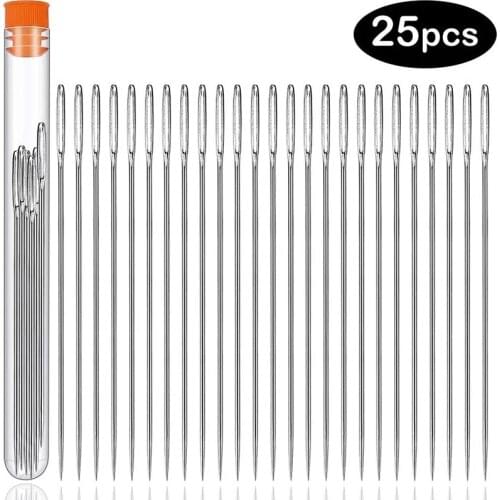 Nonvor 25 PCS Stainless Steel Large Eye Sewing Needles Stitching Handmade Leather Embroidery Thread Needles With Plastic Bottle
