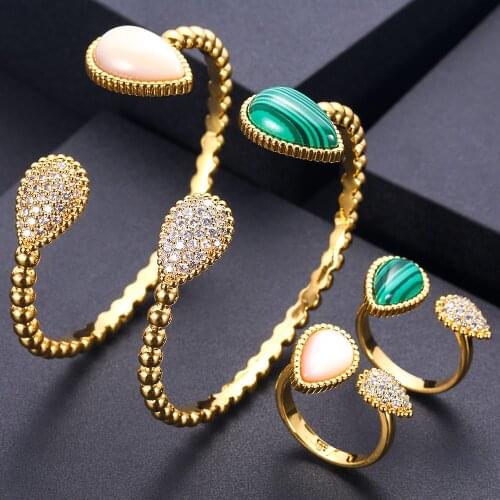Jankelly luxury Unique African Bangle Ring Set Jewelry Sets For Women Wedding Cubic Zircon Crystal CZ Dubai Bridal Jewelry Set