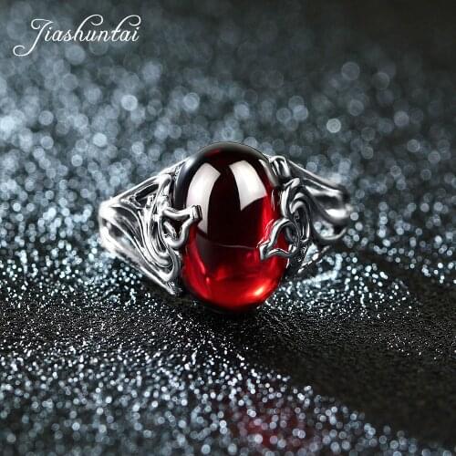 JIASHUNTAI Vintage 925 Sterling Silver Rings Gourd Shape Retro Thai Silver Red Stone Jewelry For Women