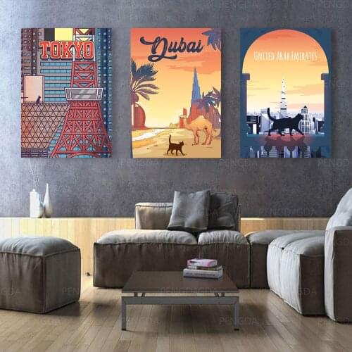 HD Prints Comics Cat Canvas Painting Wall Art Travel Poster Modern Home Decoration For Bedside Background Modular Pictures Frame