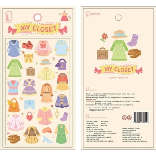 Korea Brand BONITO Girls Closet PVC Adhesive Stickers Seal DIY Diary Craft Stationery Scrapbooking Decoration Supplies