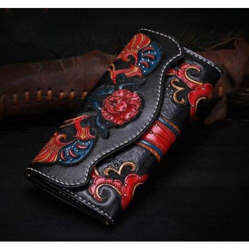 Handmade Carved Genuine Leather Wallet Woman 2021 New elegant Banquet Ladies Purse Card Holder High Quality Evening Bag Women