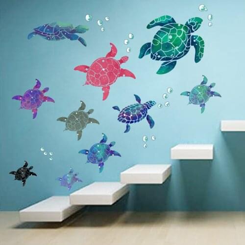 Multicolor Sea turtle Wall Stickers for Bathroom Children Kids room Background Tile Wall Decor Waterproof PVC Wall Decals Murals