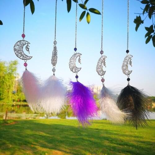 Moon Feather Car Decoration Feather Ornaments Handmade Car Hanging Decor Gift