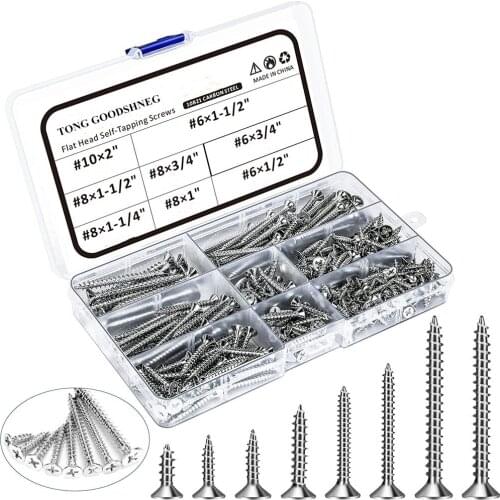 Wood Screws Set,6#8#10 Drywall Screws Assortment,Carbon Steel Flat Head Self Tapping Screw Kit for Homemade,Repairment,Woodwork