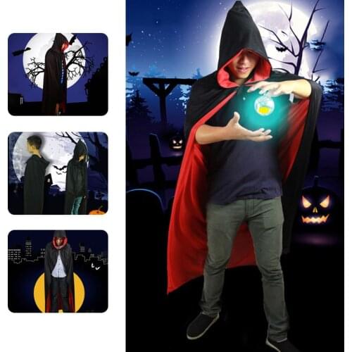 Adult Kids Halloween Witch Wizard Cloak Reversible Double Layer Death Vampires Devil Hooded Long Cape Cosplay Costume