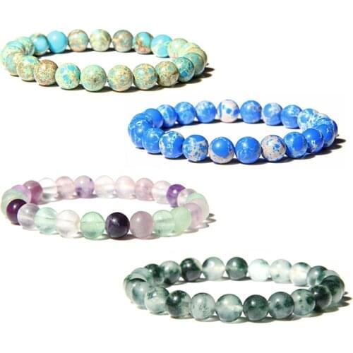 Natural Stone Malachite Fluorite Agates Beads Bracelet Fashion Energy Yoga Beaded Bracelet Jewelry for Women Mem Gifts Wholesale
