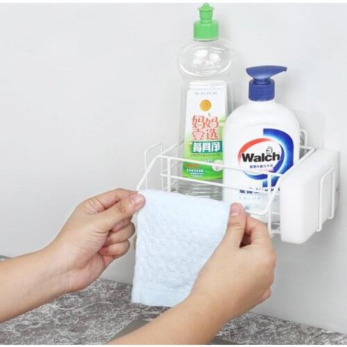 Kitchen Sink Organizer Sponge Holder Storage Drying Rack Spice Organizer Drainer Basket Bottle Shelf Rag Hanger Hook Accessories